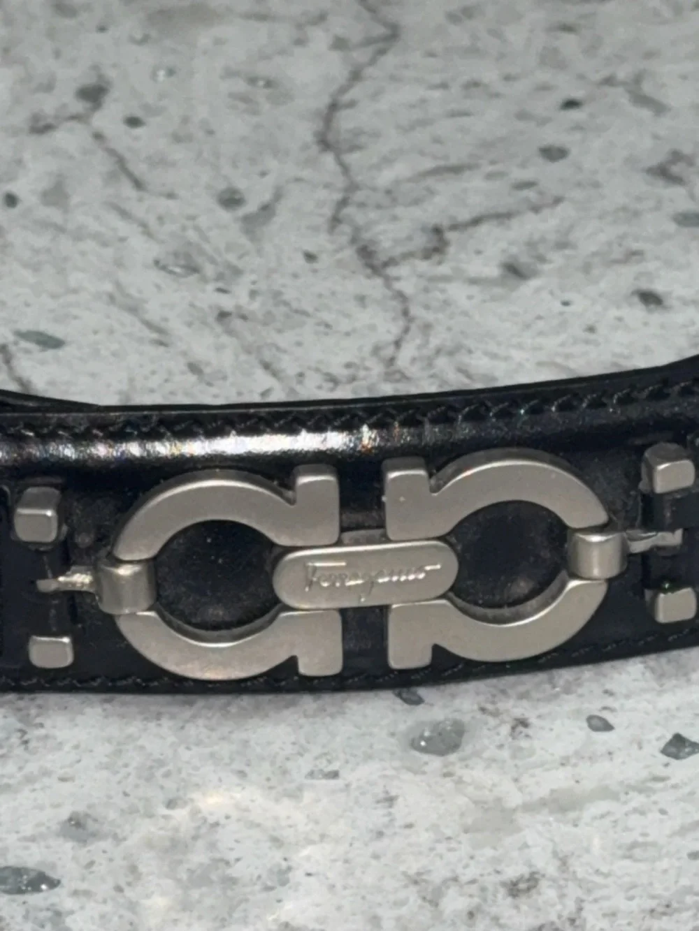 Salvatore Ferragamo Black Leather Women’s Belt with Silver Hardware AUTHENTIC